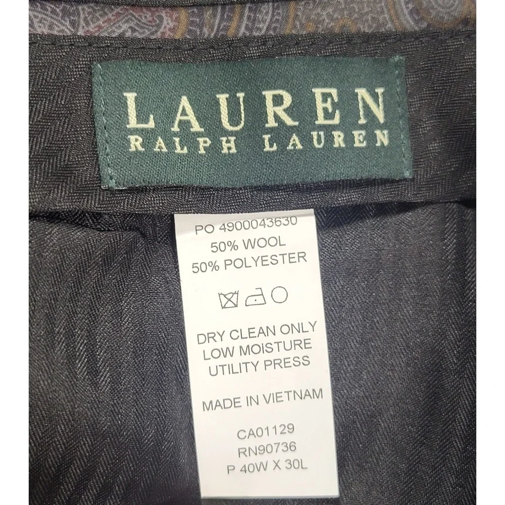 Lauren Ralph Lauren Men's Gray Micro-Check Flat Front Dress Pants Slacks 40x30